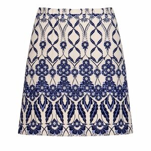 J. Crew Blue and White Trellis Floral Print Mini Skirt Size 10